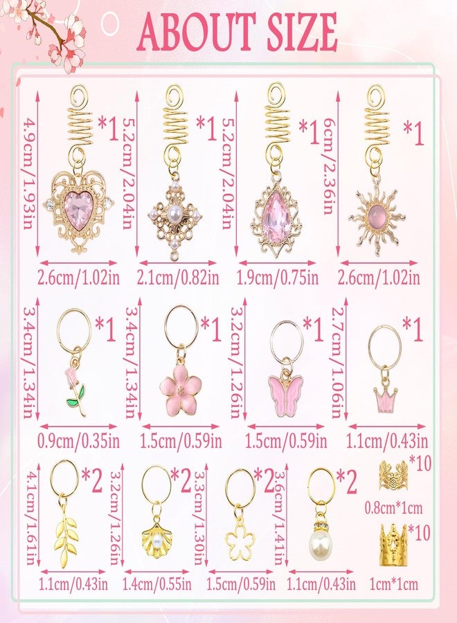 VENOFEN 36PCS Pink Crystal Hair Jewelry Butterfly Braids Clips Flower Loc Jewelry Pearl Hair Charms Gold Hair Cuffs Rings Metal Dreadlock Beads Multi Style Braids Accessories for Women and Girls - Image 4
