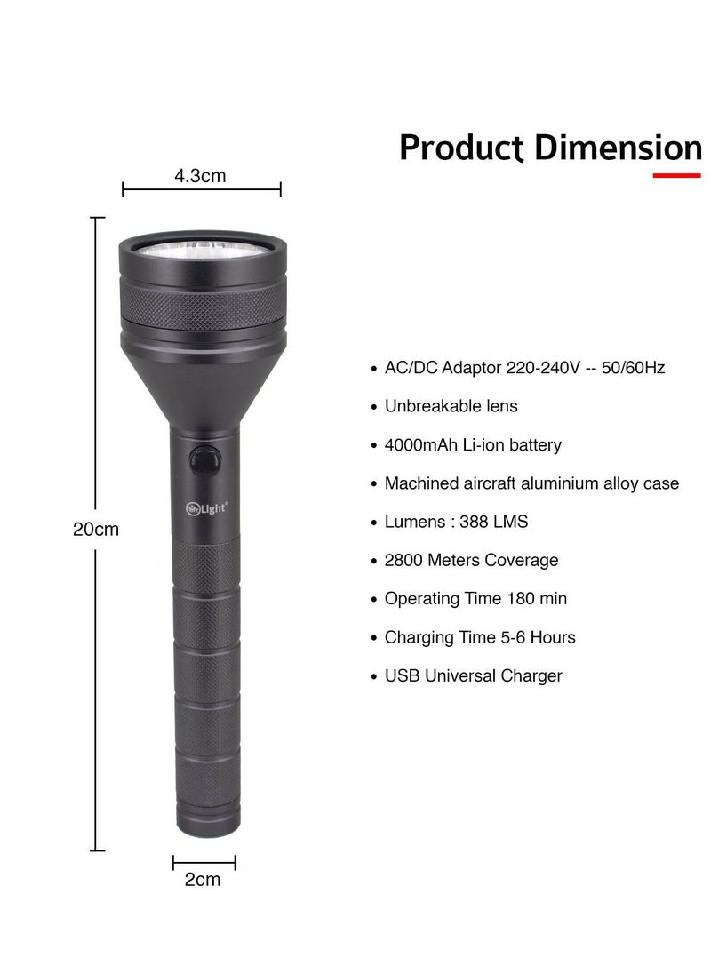 Mr. Light - Super Bright LED Flashlight Torch  1500 Meter Coverage Best Performance High Quality Battery USB Charger 3 Hours Operating Time - Image 1