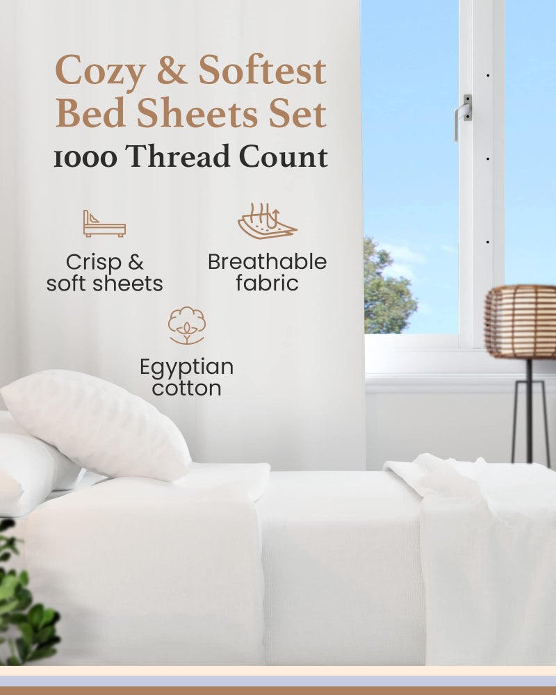 Good Sleep Bedding 100% Egyptian Cotton Sheets Queen Size - 1000 Thread Count Sheets Queen, 4 Pc Queen Sheet Set, Sateen Weave, Queen Bed Sheets, 16" Deep Pocket Queen Sheets - White Sheets Queen Set - Image 2