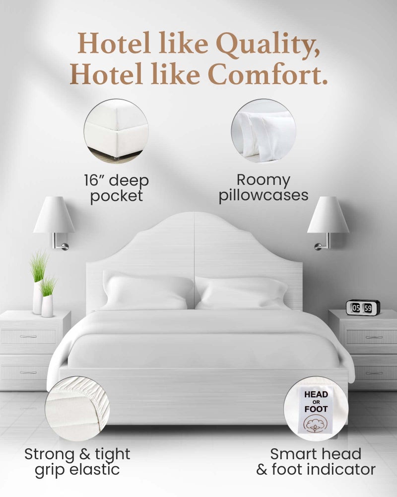 Good Sleep Bedding 100% Egyptian Cotton Sheets Queen Size - 1000 Thread Count Sheets Queen, 4 Pc Queen Sheet Set, Sateen Weave, Queen Bed Sheets, 16" Deep Pocket Queen Sheets - White Sheets Queen Set - Image 4