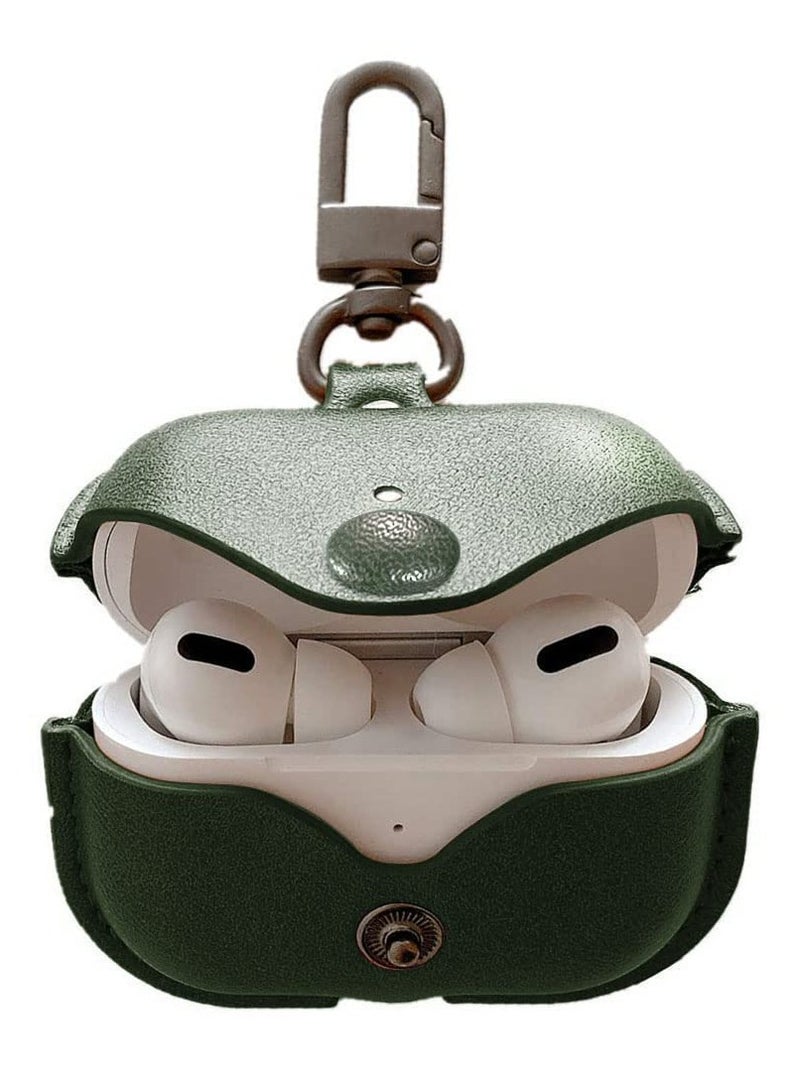 Airpods 2 Case with Keychain, Genuine Leather Protective Shockproof Scratch Resistant Soft Silicone Cover for Airpods 2rd ， Front LED Visible - Green - Image 1
