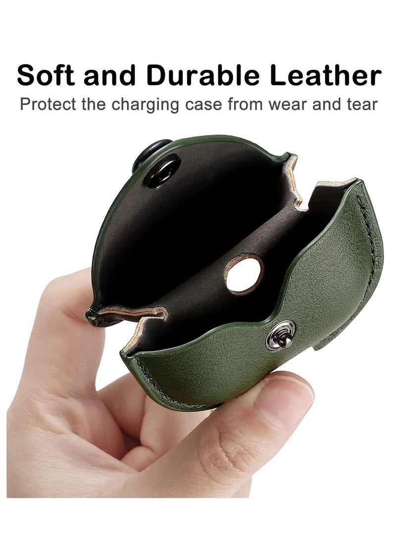 Airpods 2 Case with Keychain, Genuine Leather Protective Shockproof Scratch Resistant Soft Silicone Cover for Airpods 2rd ， Front LED Visible - Green - Image 3