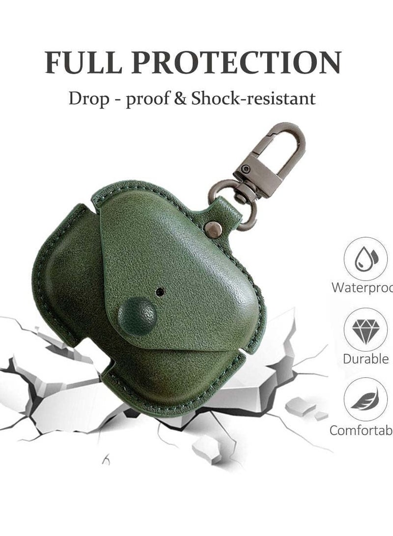 Airpods 2 Case with Keychain, Genuine Leather Protective Shockproof Scratch Resistant Soft Silicone Cover for Airpods 2rd ， Front LED Visible - Green - Image 4