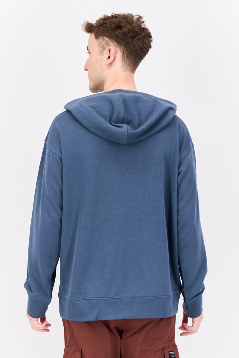 Established Redefining Essentials Men Hooded Embrodiered Logo Long Sleeves Sweatshirt, Slate Blue - Image 3