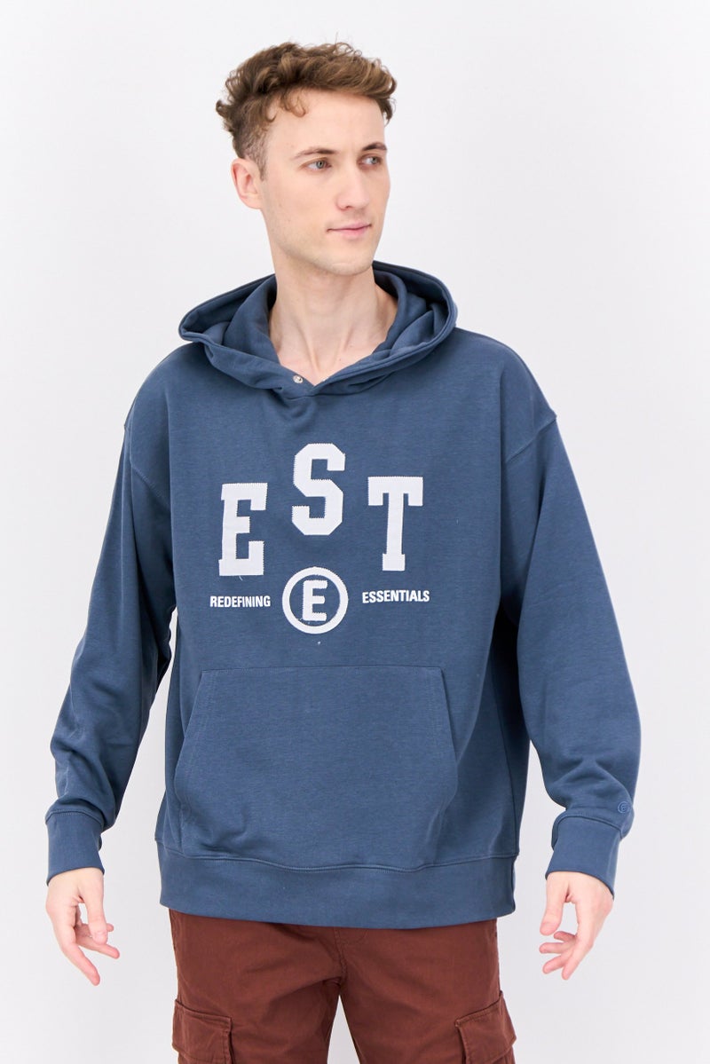 Established Redefining Essentials Men Hooded Embrodiered Logo Long Sleeves Sweatshirt, Slate Blue - Image 1