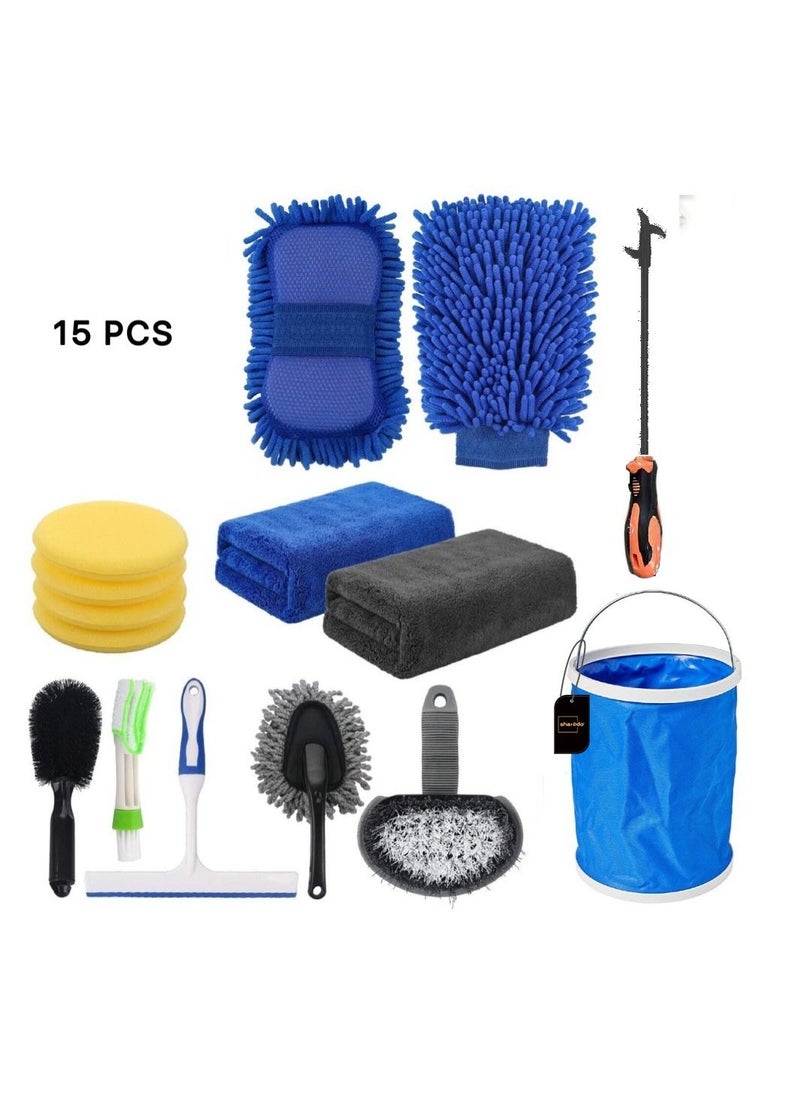 Sharpdo 15-Pieces Set Microfiber Towels Car Wash Cleaning Tool Kit Detailing Brush  - Image 1