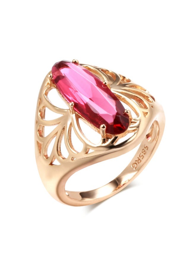 xozgdovg Bestselling Hollow Design Red Zircon Ring - 585 Rose Gold Ethnic Style Accessory 