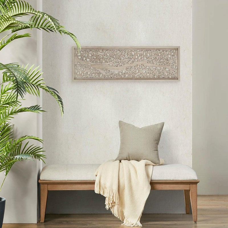 Madison Park Laurel Wall Art - Laser Cut Carved Botanical Tree Branches, Genuine Fir Wooden Framed, Rustic Finish - Modern Farmhouse DÃ©cor for Living Room, Ready to Hang Panel, 12 x 36", Grey - Image 4