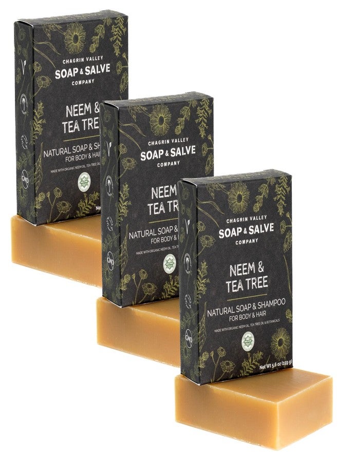 Chagrin Valley Soap & Salve Neem & Tea Tree Organic Soap & Shampoo Bar - Soothe Dry, Itchy, Irritated Skin - Sulfate Free - For Body & Hair Vegan Shampoo Natural, Large 5.6 oz Bar - 3PK - Image 1