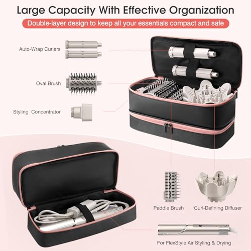 Adworte Travel Carrying Case for Hair Dryer for Shark FlexStyle Hair Dryer Bag Double-Layer Beauty Styler Organizer Hair Tool Storage Bag Hairdryer Accessories Black Case - Image 2