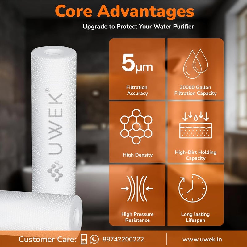 UWEK Gold XLD Spun Filter - Water Purifier Cartridge (10 Inch, 5 Micron Pre-Filter, 120 gm Sediment) for External RO Filter Housing Pack of 2 - Image 2