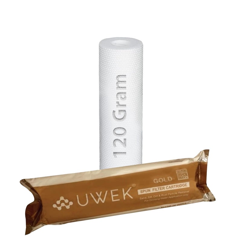UWEK Gold XLD Spun Filter - Water Purifier Cartridge (10 Inch, 5 Micron Pre-Filter, 120 gm Sediment) for External RO Filter Housing Pack of 2 - Image 1