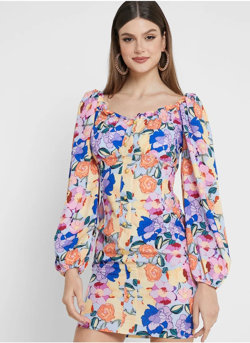 PARISIAN Balloon Sleeve Floral Print Dress