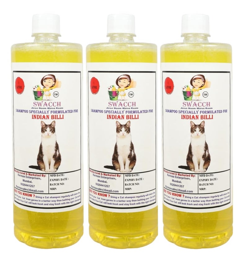 Swacch Indian Billi Shampoo -1 Litre (Pack of 3) (Lemon) + Bath Brush with Adjustable Straps Combo Pack - Image 2
