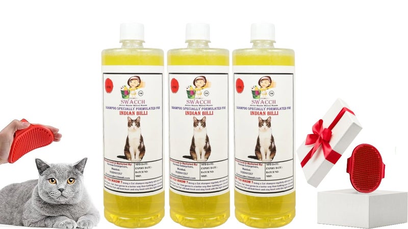 Swacch Indian Billi Shampoo -1 Litre (Pack of 3) (Lemon) + Bath Brush with Adjustable Straps Combo Pack - Image 1