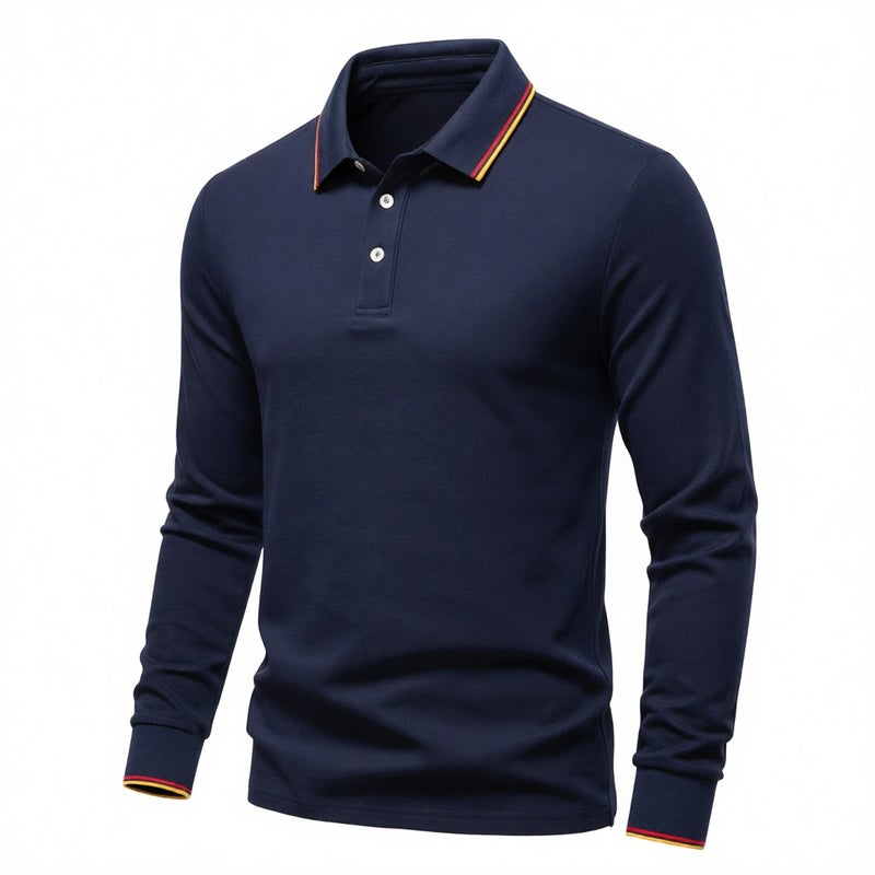 Men's Long Sleeve Polo Shirt Casual Cotton Top