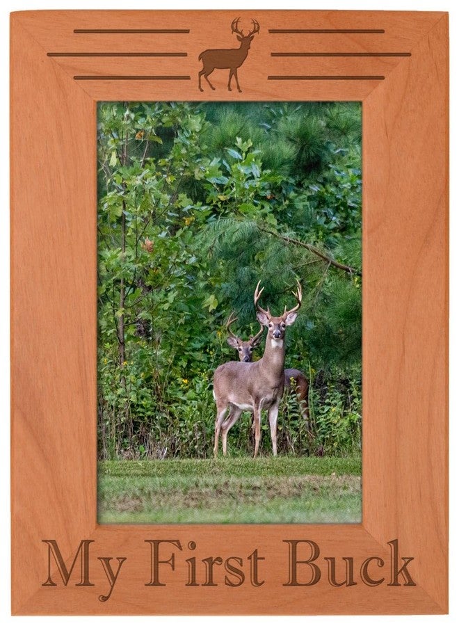 ذيس وير إطار صور ThisWear هدية صيد غزلان، أول غزال لي، هدية للصياد، إطار صور محفور على الخشب مقاس 5x7 بوصة - Image 1
