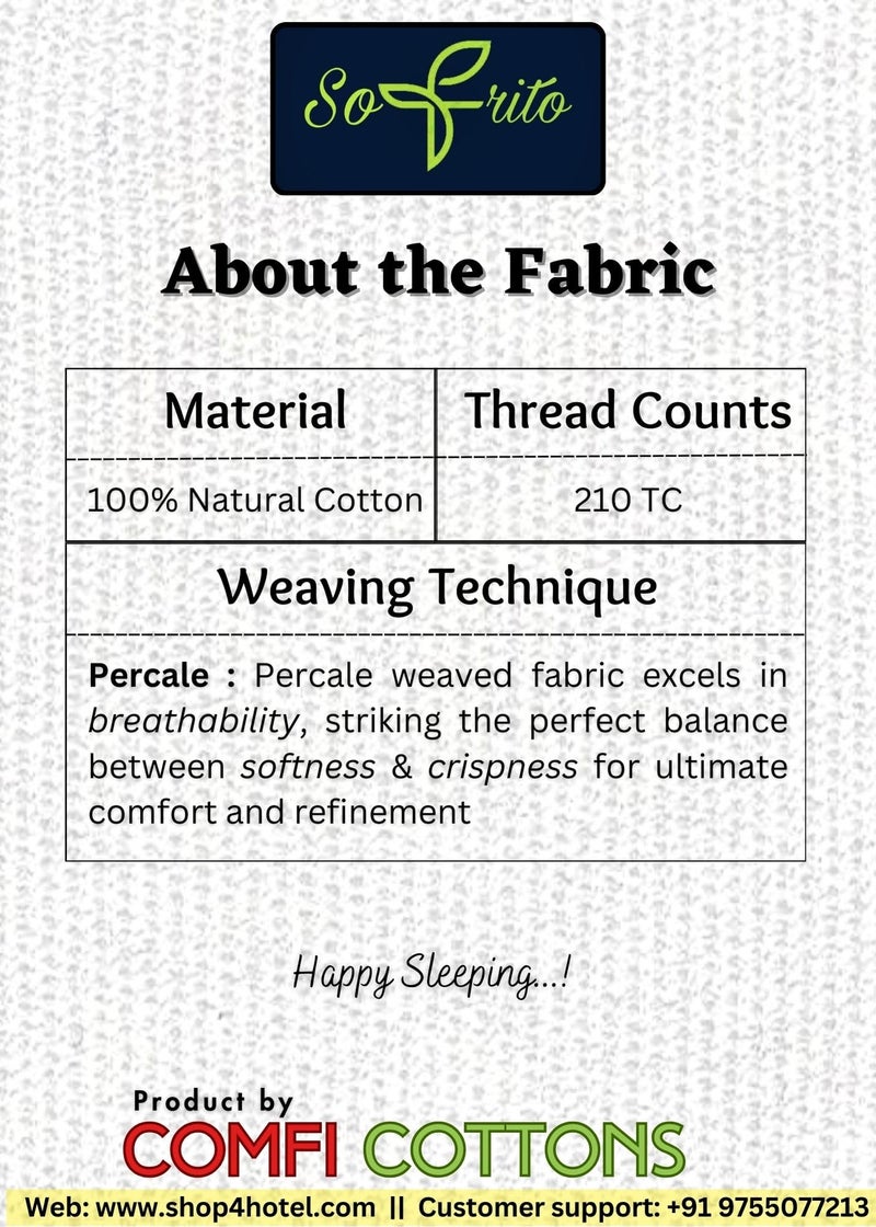 Sofrito by Comfi Cotton Bedsheet 100% Cotton (54"x90") Small Single Plain Solid White [Without Pillow Cover] - 210 TC Percale Finish Cotton Fabric - Image 3