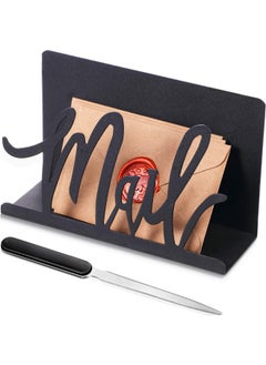 Jetec Mail Holder Cutout Metal Letter Holder Tabletop Mail Organizer With Letter Opener For Home Office School Envelope Bill Filling Paper Document Storage(Black Artistic Font)  - Image 1