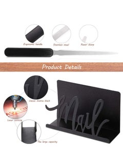 Jetec Mail Holder Cutout Metal Letter Holder Tabletop Mail Organizer With Letter Opener For Home Office School Envelope Bill Filling Paper Document Storage(Black Artistic Font)  - Image 3