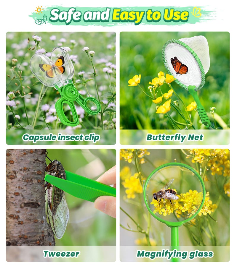 HAIMST Bug Catcher for Kids, 17 PCS Bug Catching Kit with Bug Collector Toy Bugs Butterfly Net Magnifying Glass Insect Catcher Tweezers, Outdoor Explorer Kit for Kids Age 3 4 5 6 7 8 - Image 4