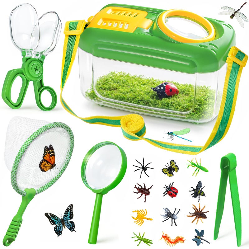 HAIMST Bug Catcher for Kids, 17 PCS Bug Catching Kit with Bug Collector Toy Bugs Butterfly Net Magnifying Glass Insect Catcher Tweezers, Outdoor Explorer Kit for Kids Age 3 4 5 6 7 8 - Image 1