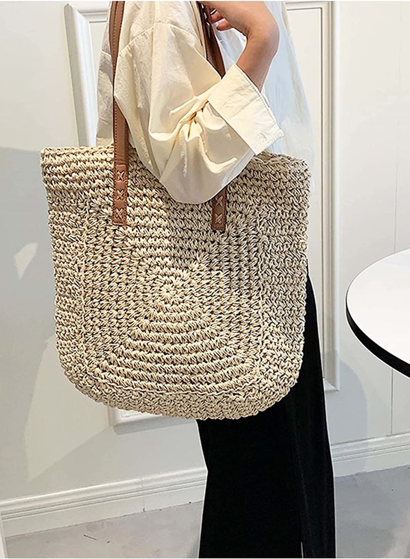 SYOSI SYOSI Women's Classic Straw Handbag, Summer Beach Shoulder Bag Bohemia New, Large Woven Fishing Net Handmade Shoulder Bag Handbag  - Image 3