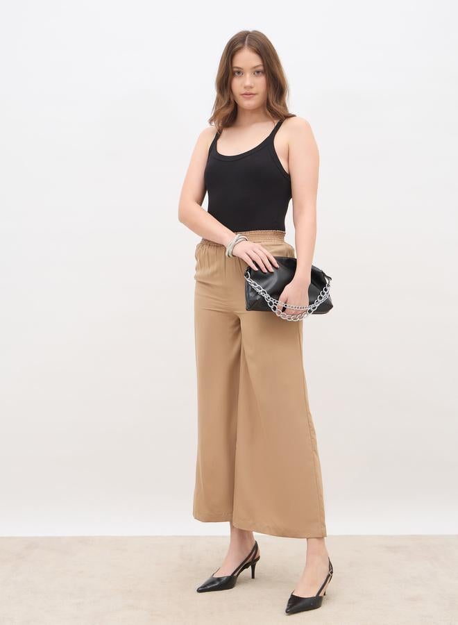 Styli Solid Wide Leg Culottes with Elastic Waist - Image 1