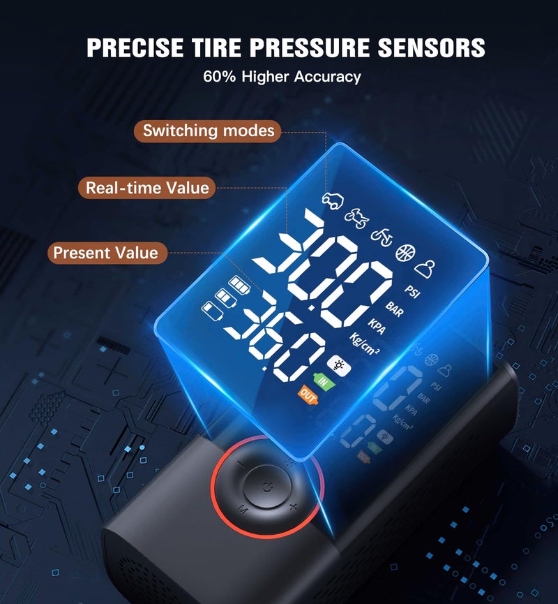QYQBOON Tire Inflator Portable Air Compressor Portable Cordless Mini Air Pump With Digital Pressure Gauge Inflater 150Psi 3X Fast Inflation Auto Shutoff Large Battery Tires Pump For Cars Motors Bikes Balls - Image 4