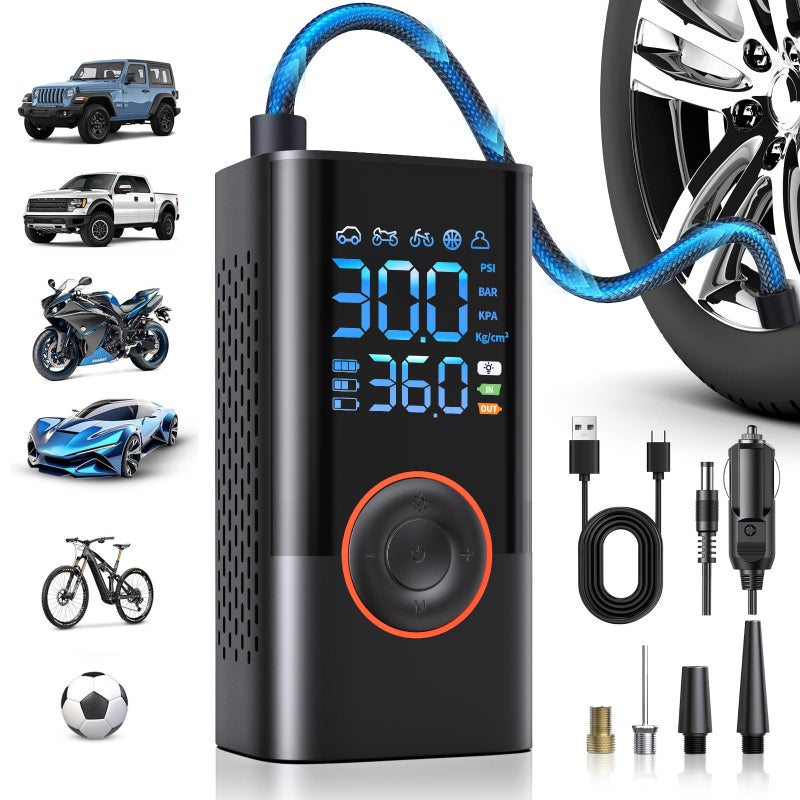 QYQBOON Tire Inflator Portable Air Compressor Portable Cordless Mini Air Pump With Digital Pressure Gauge Inflater 150Psi 3X Fast Inflation Auto Shutoff Large Battery Tires Pump For Cars Motors Bikes Balls - Image 1