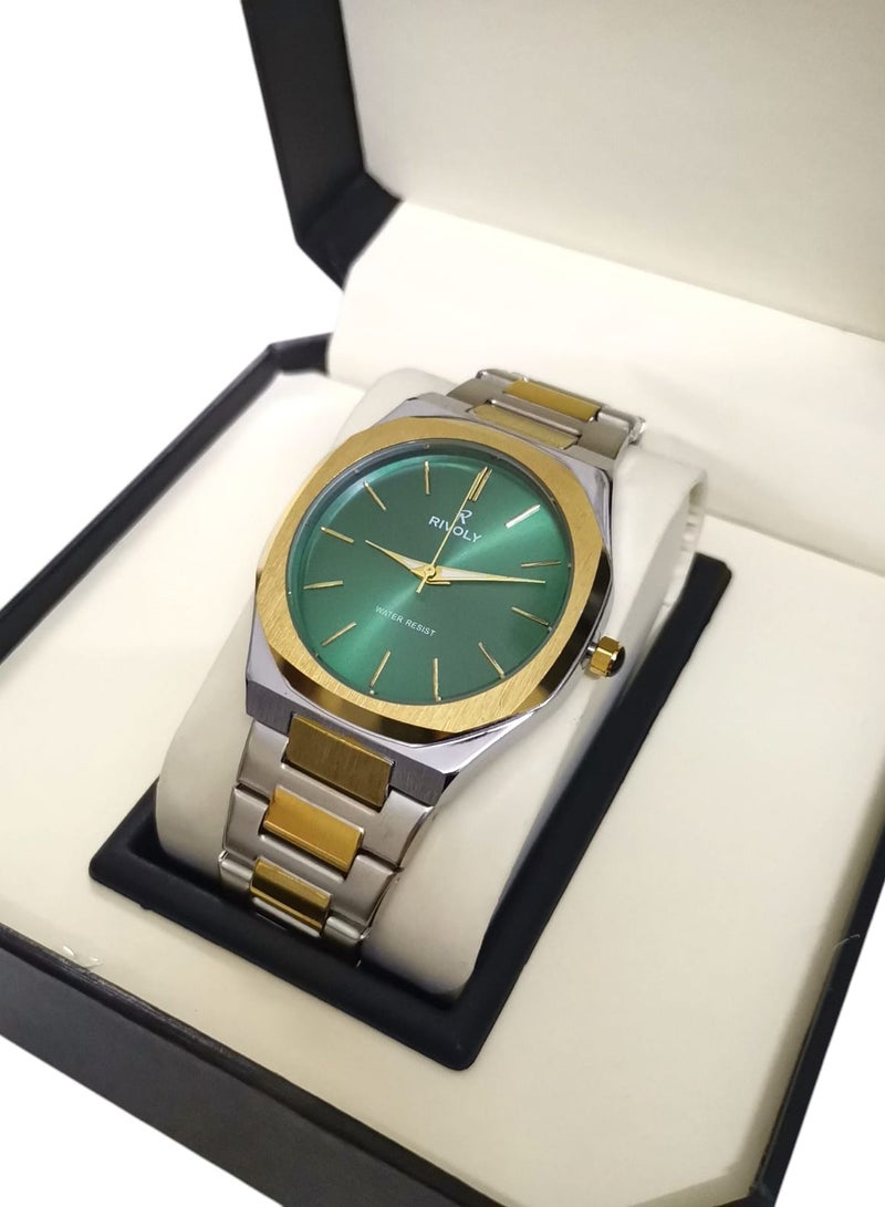 Rivoly Men's Stainless Steel Analog Quartz Watch Easy to Read Fashion Design Waterproof Luxury Classic Big Face Wrist Watch  - Image 1