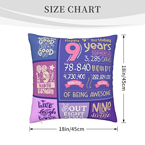 Skizbcw Gifts for 9 Year Old Girls - 9 Year Old Girl Gifts for Birthday - 9th Birthday Decorations for Girl - Bday Gift for 9 Years Old Girl - 9 yr Old Gift Ideas Throw Pillow Covers 18 x 18 inch - Image 5