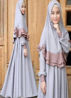 Muslim Children Girls 2 Pieces Prayer Dress Hijab Abaya Ramadan Sets Arab Kids Kaftan Jilbab Headscarf Long Sleeve Robe Islamic Chador Gown