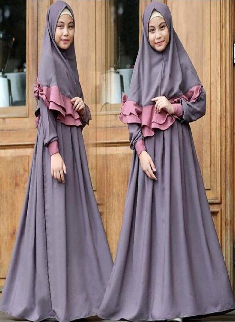 Eckek - Muslim Children Girls 2 Pieces Prayer Dress Hijab Abaya Ramadan Sets Arab Kids Kaftan Jilbab Headscarf Long Sleeve Robe Islamic Chador Gown - Image 1