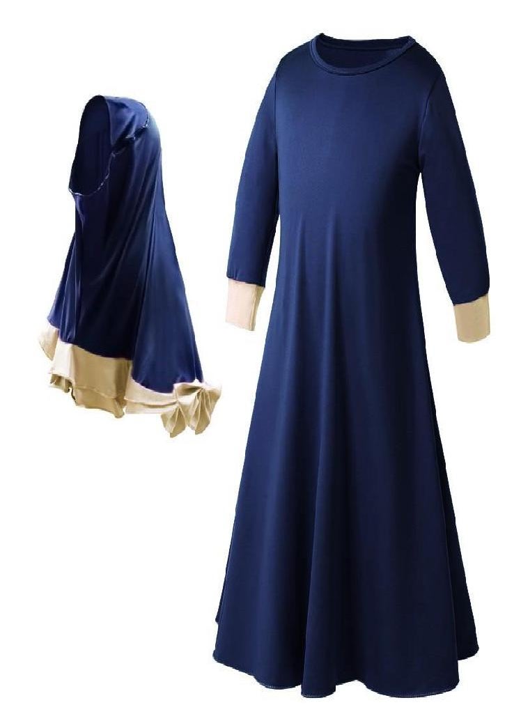 Eckek - Muslim Children Girls 2 Pieces Prayer Dress Hijab Abaya Ramadan Sets Arab Kids Kaftan Jilbab Headscarf Long Sleeve Robe Islamic Chador Gown - Image 1