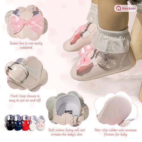 Meckior Infant Baby Girls Soft Sole Bowknot Princess Wedding Dress Mary Jane Flats Prewalker Newborn Light Baby Sneaker Shoes - Image 5