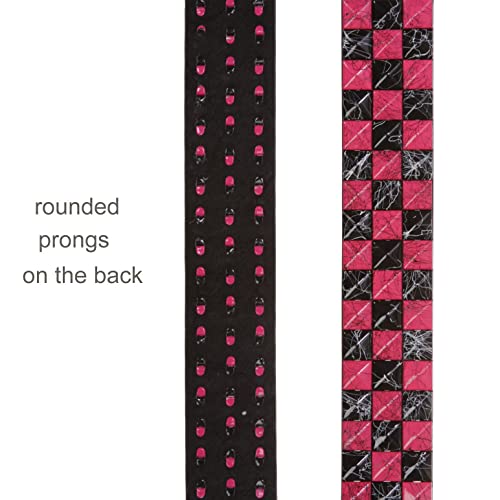 Beltiscool Snap On 1 1/2" Hot pink & Black Checkerboard Punk Rock Studded Belt, l (35-37" waist) - Image 4