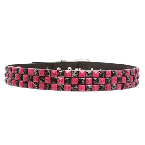 Beltiscool Snap On 1 1/2" Hot pink & Black Checkerboard Punk Rock Studded Belt, l (35-37" waist) - Image 3