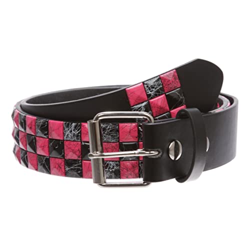 Beltiscool Snap On 1 1/2" Hot pink & Black Checkerboard Punk Rock Studded Belt, l (35-37" waist) - Image 5