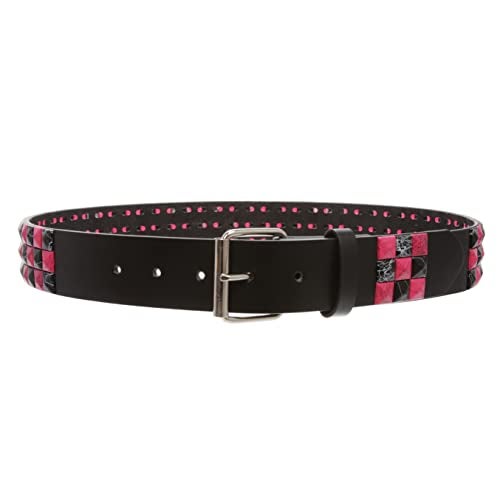 Beltiscool Snap On 1 1/2" Hot pink & Black Checkerboard Punk Rock Studded Belt, l (35-37" waist) - Image 2