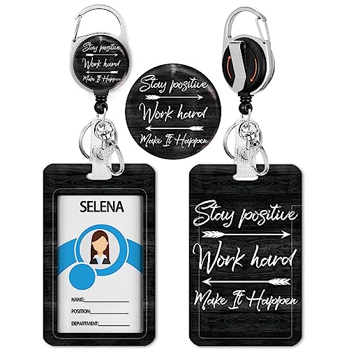 lebrocoli Black Stay Positive Badge Holder with Retractable Reel, Id Badge Holder Heavy Duty Retractable Clip, Vertical Work Card Name Tag Id Holder Badge Cover for Nurse Teacher Office Women Student Gifts - Image 1