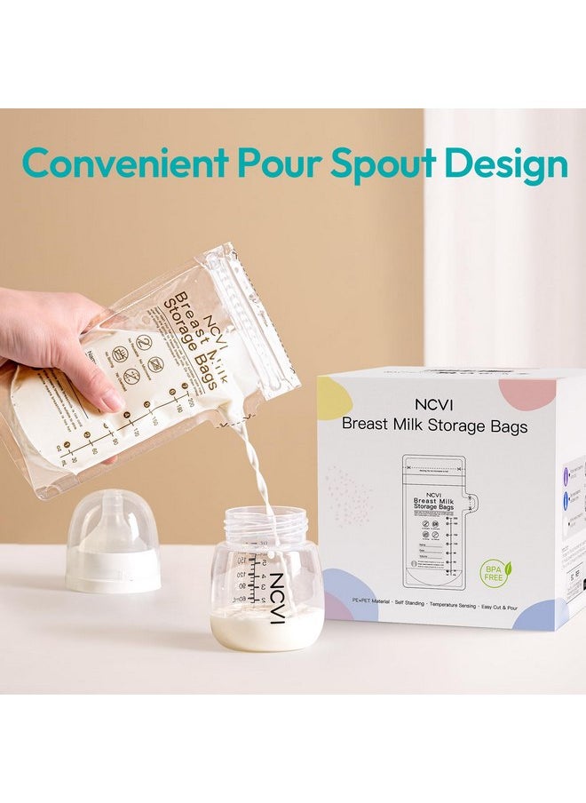 NCVI - NCVI Breastmilk Storage Bags, 25 Count Milk Storage Bags for Breastfeeding, 7oz Breast Milk Storage Bags with Temp-Sensing, Doubled-Sealed, Hygienically, Self Standing, Easy Pour Spout, BPA Free - Image 1