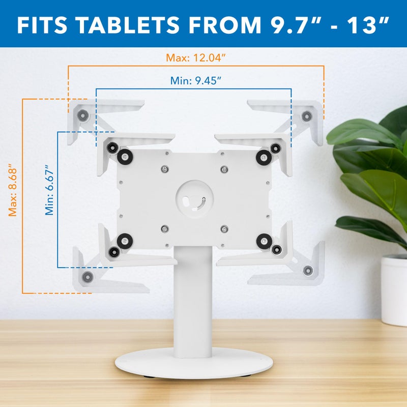 Mount-It! Universal Tablet Stand with Tilt, Anti-Theft Retail iPad POS Kiosk Stand, Fits 9.7"â€“13.1" Tablets, 90Â° Rotation & 180Â° Tilt, 20 lb Capacity, Steel Countertop Mount, White - Image 5