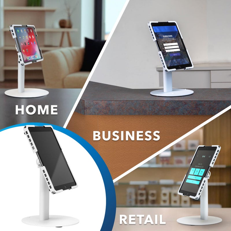 Mount-It! Universal Tablet Stand with Tilt, Anti-Theft Retail iPad POS Kiosk Stand, Fits 9.7"â€“13.1" Tablets, 90Â° Rotation & 180Â° Tilt, 20 lb Capacity, Steel Countertop Mount, White - Image 3