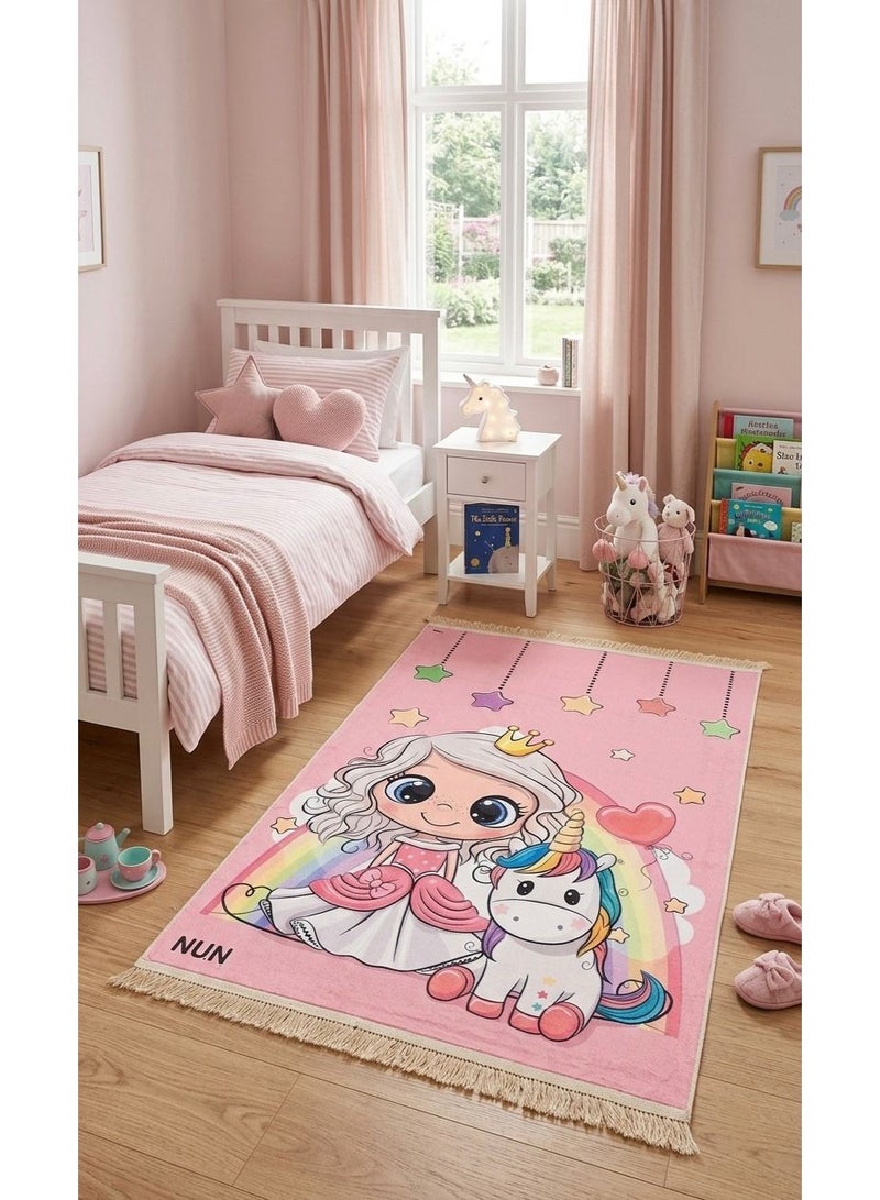 Kids Room Rug – Unicorn & Princess Design Soft Washable Play Mat for Girls Anti‑Slip Carpet for Bedroom & Nursery Non‑Allergenic Material Safe for Children Bright Rainbow Colors for Play Area Perfect Decorative Rug for Kids Spaces - Image 1