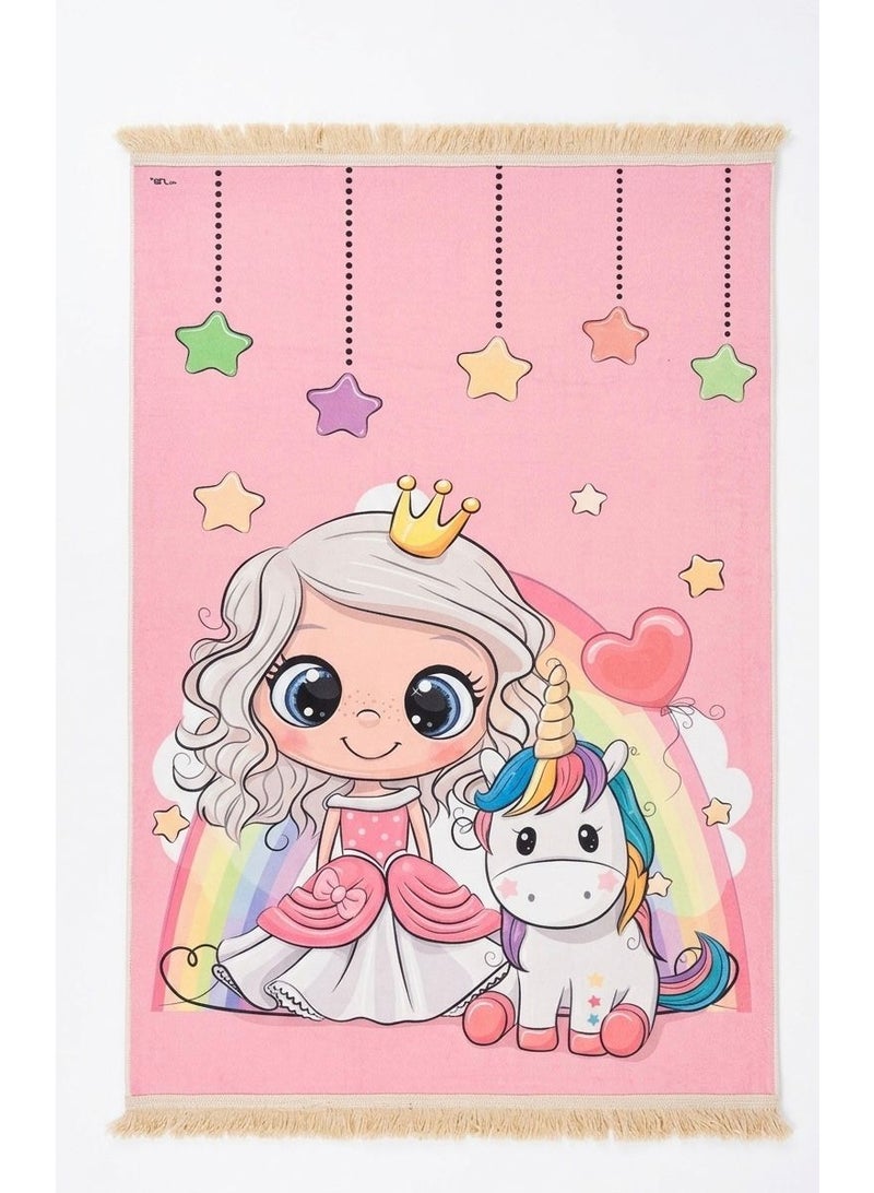 Kids Room Rug – Unicorn & Princess Design Soft Washable Play Mat for Girls Anti‑Slip Carpet for Bedroom & Nursery Non‑Allergenic Material Safe for Children Bright Rainbow Colors for Play Area Perfect Decorative Rug for Kids Spaces - Image 2