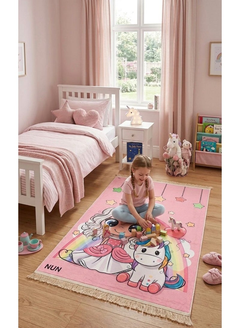 Kids Room Rug – Unicorn & Princess Design Soft Washable Play Mat for Girls Anti‑Slip Carpet for Bedroom & Nursery Non‑Allergenic Material Safe for Children Bright Rainbow Colors for Play Area Perfect Decorative Rug for Kids Spaces - Image 3