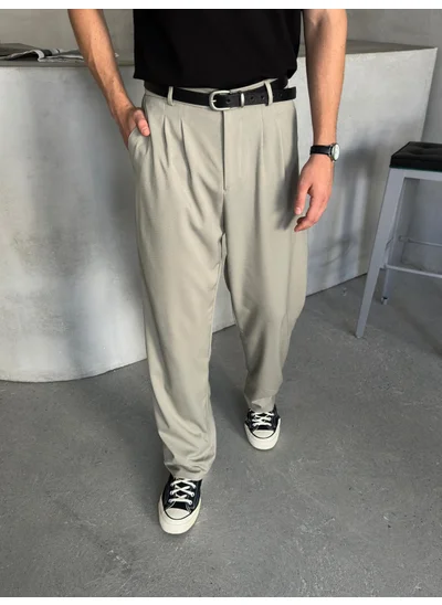 HYMAN Men's Pleated Baggy Pattern Fabric Trousers