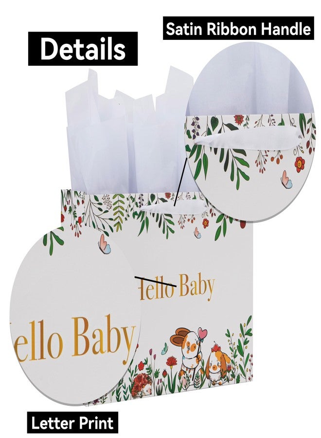 Qirrmiy 13" Large White Gift Bag Set with Greeting Card and Tissue Papers (Hello Baby Design for Girls' Birthday Party, Baby Shower, Baby Girl or Boy, Women's Birthday Parties - 13”x5.2”x10.2”, 1 Pcs. - Image 4