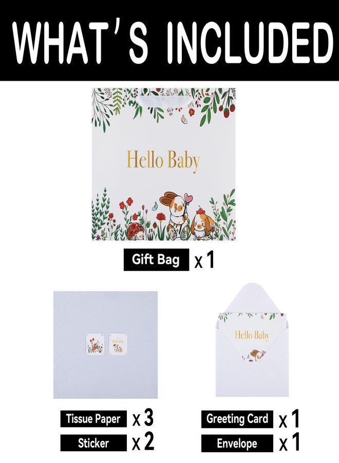 Qirrmiy 13" Large White Gift Bag Set with Greeting Card and Tissue Papers (Hello Baby Design for Girls' Birthday Party, Baby Shower, Baby Girl or Boy, Women's Birthday Parties - 13”x5.2”x10.2”, 1 Pcs. - Image 3